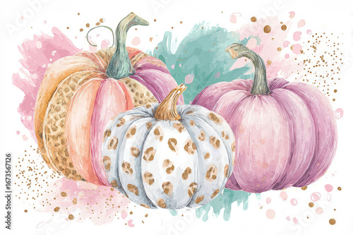 Charming Pastel Pumpkins with Gold Accents