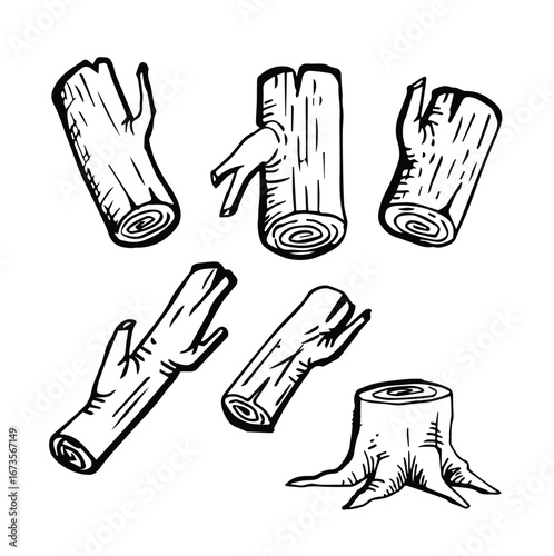Wood branch doodle icon vector, firewood doodle illustration