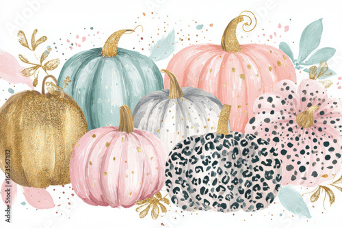 Charming Pastel Pumpkins with Gold Accents