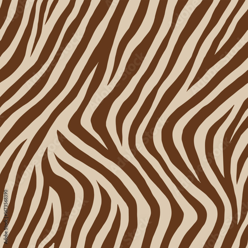 Seamless Zebra-Inspired Vector Pattern with Organic Flowing Lines in Natural Brown Tones. A fully editable seamless vector pattern inspired by zebra stripes, featuring dynamic flowing lines in earthy 