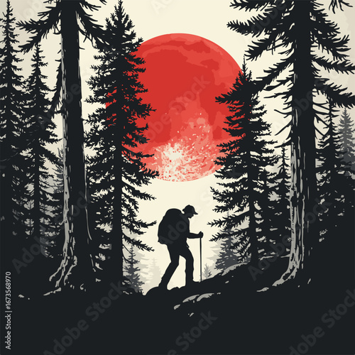 silhouette of a man walking in the forest