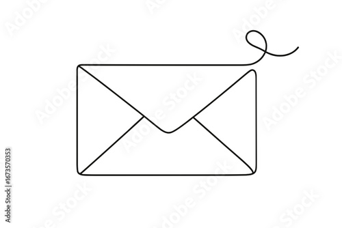 Envelope or letter, symbol of business correspondence and communication, drawn with a single line in minimalist style. Suitable for use in projects related to communication, marketing, branding, servi