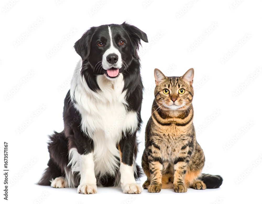Fototapeta premium Border Collie and Bengal Cat: A Perfect Pair