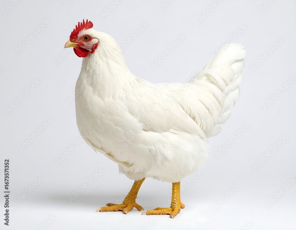 Fototapeta premium White Chicken: Poultry Farm Animal, Domestic Bird, Farm Animal Photography