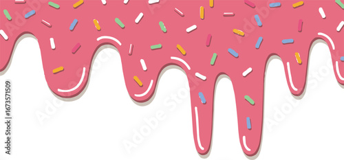 Pink icing drip with colorful sprinkles cartoon sweet dessert decoration vector illustration for bakery and t shirt design
