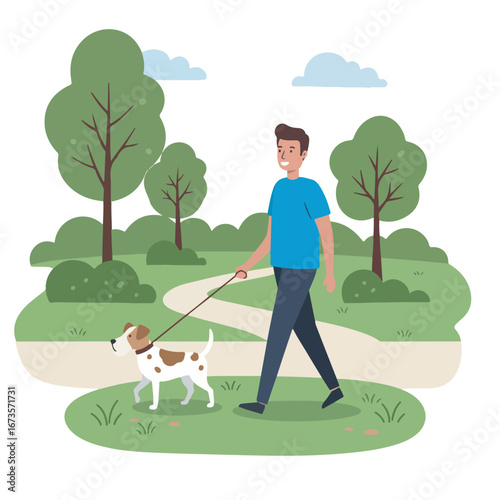 Man Walking Dog in Park A Relaxing Outdoor Activity with Pet Companion Amidst Nature