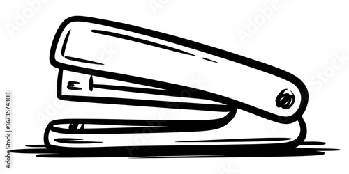 Black and white hand drawn sketch illustration of stapler in vector doodle style