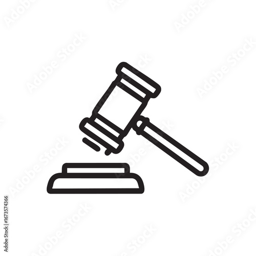 Gavel outline icon representing legal justice and auction with modern flat design symbol for law and government proceedings and judicial system with a clear background