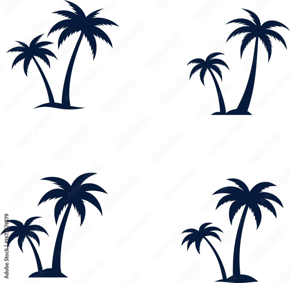 Fototapeta premium Minimal palm tree silhouette vector set for branding travel agencies, beach resorts, and tropical summer promotions.