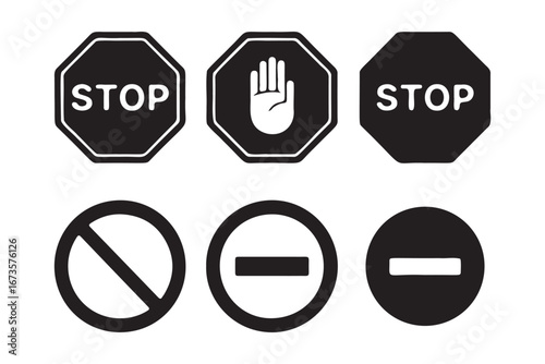 Stop icon set. stop road sign. hand stop icon vector.