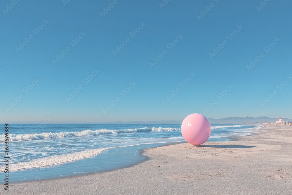 Obraz premium Pink sphere on a sunlit beach