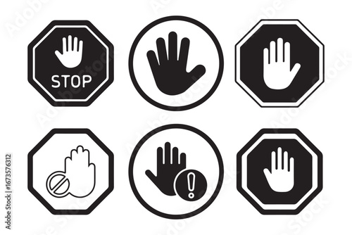 Stop, do not cross, ban, forbidden and alert icon set. Stop sign red color isolated. Vectors stop hand sign vector illustration.