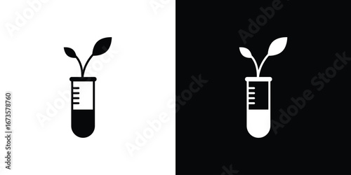 Test tube with plant icons, emblem logo or badge designs.