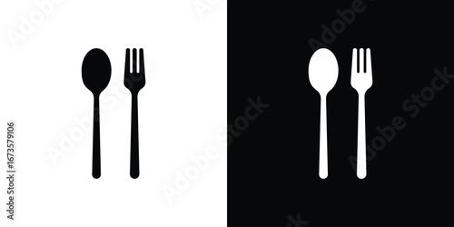 Spoon and Fork icons, emblem logo or badge designs.