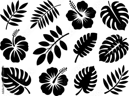 "Tropical Floral and Leaf Silhouettes Collection" Vector Bundle