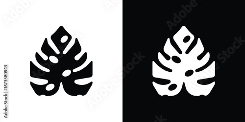 Monstera deliciosa plant leaf icons, emblem logo or badge designs.