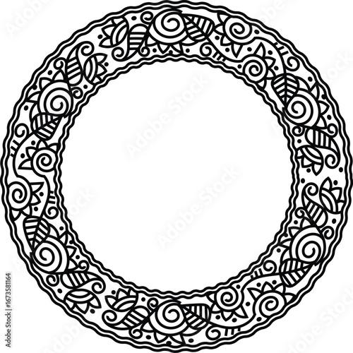 Indian Traditional and Cultural Rangoli, Alpona, Kolam, or Paisley vector line art.  tradition of the Bengal region, for textile printing, logo, and wallpaper	