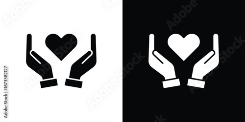 Heart and hands icons, emblem logo or badge designs.