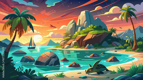 Seychelles archipelago glows under tropical skies. Granite boulders rise beside palm-fringed beaches, turquoise lagoons shelter coral gardens, and rare giant tortoises wander peacefully through lush i