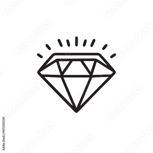 Diamond Icon Shining with Sparkles on White Background Simple Design for Jewelry Stores and Luxury Goods Websites Clean Line Art Style