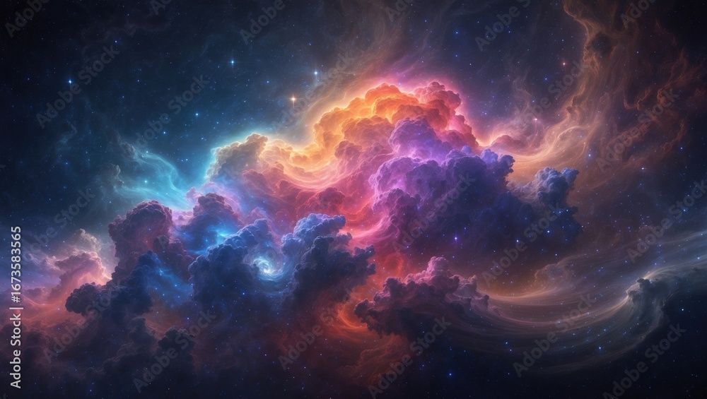 Fototapeta premium Colorful nebula clouds in space with bright stars and cosmic dust. Astronomy and space exploration concept. The beauty of the universe and celestial phenomena.