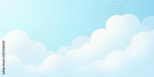 Seamless cartoon cloudscape pattern with a bright blue sky on a cloudy day