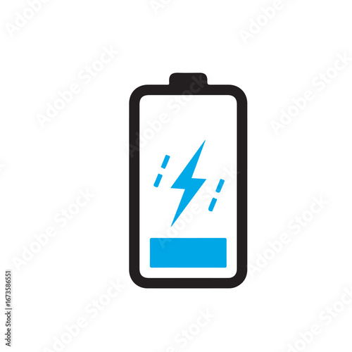 Battery Charging Icon Energy Symbol in Blue and Black Minimalist Vector Design