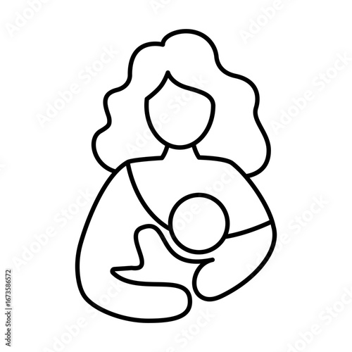 Line art illustration of a mother nursing her infant.