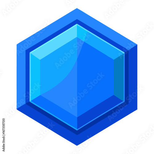 Blue hexagonal gemstone isolated on white background