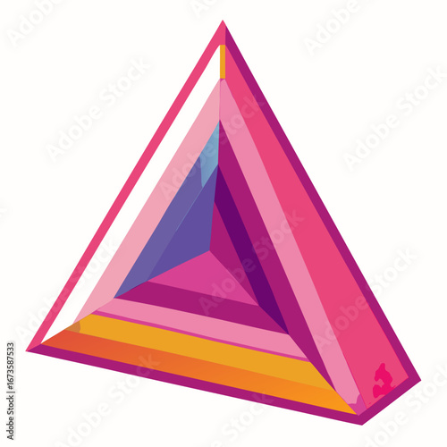 Abstract geometric prism with pink and purple hues isolated on white background