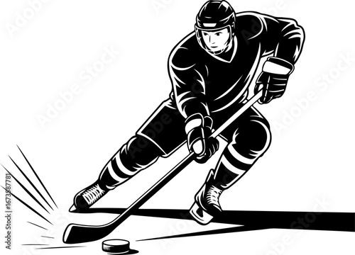 "Dynamic Ice Hockey Player in Action" vector 