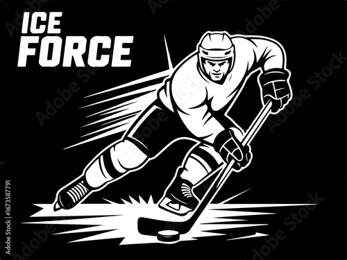 "Dynamic Ice Hockey Player in Action" vector 