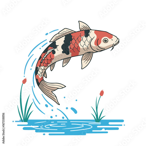 Vibrant Koi Fish Leaping Through Water A Symbol of Luck and Perseverance in Japanese Culture