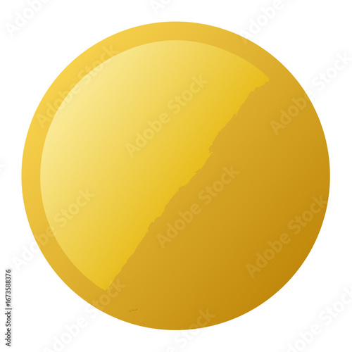 Shiny yellow circle with gradient and reflection isolated on white background