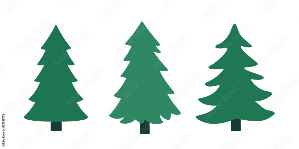 Fototapeta premium Christmas Tree Flat Stock Vector Illustration Design. Simple shape Christmas tree Clipart Set. White background.