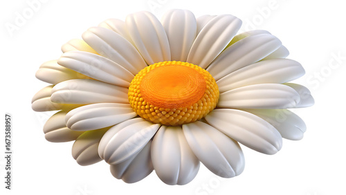 Detailed closeup of a white daisy flower with a vibrant yellow center, isolated on transparent background, highlighting its delicate petals and intricate details