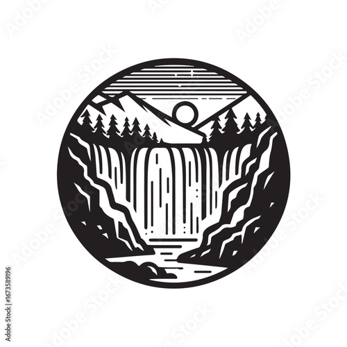 Vector illustration of a beautiful waterfall scene with a touch of serene nature.