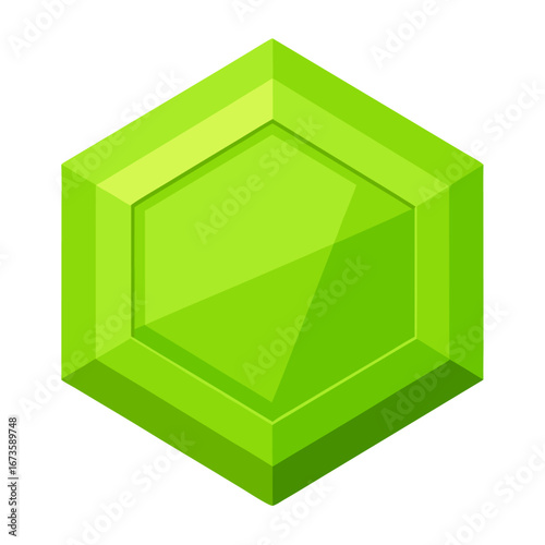 Green hexagonal gemstone isolated on white background