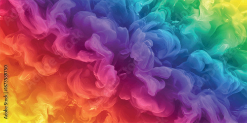 Vibrant rainbow smoke explosion, colorful swirling clouds of pigment in a dynamic abstract formation