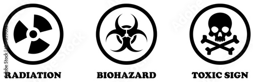 Radiation, biohazard and toxic sign collection isolated on white background. Set hazard danger yellow vector signs. radiation, biohazard, radioactive, crossbones, dangerous, biological contamination