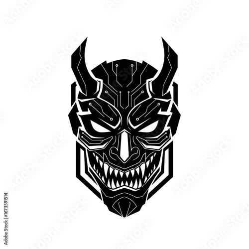 Cybernetic Oni Mask:  Digital Demon Face Design
