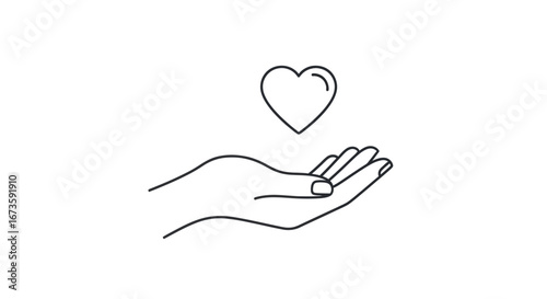 Hand Offering a Heart Icon, Simple Line Art Design.