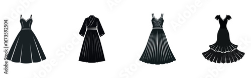 A set of stylish and elegant black dresses.
