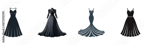 Various elegant black dresses perfect for formal events.
