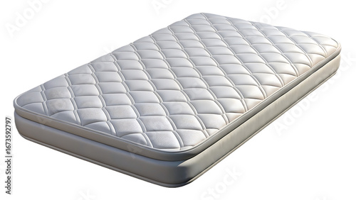White quilted mattress isolated on transparent background, offering a comfortable and supportive sleep surface for a restful night in your bedroom