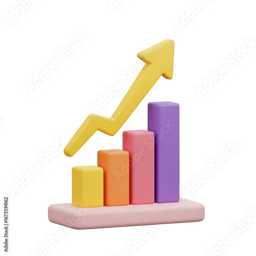 3d business growth chart with upward trend arrow and colorful bars representing progress