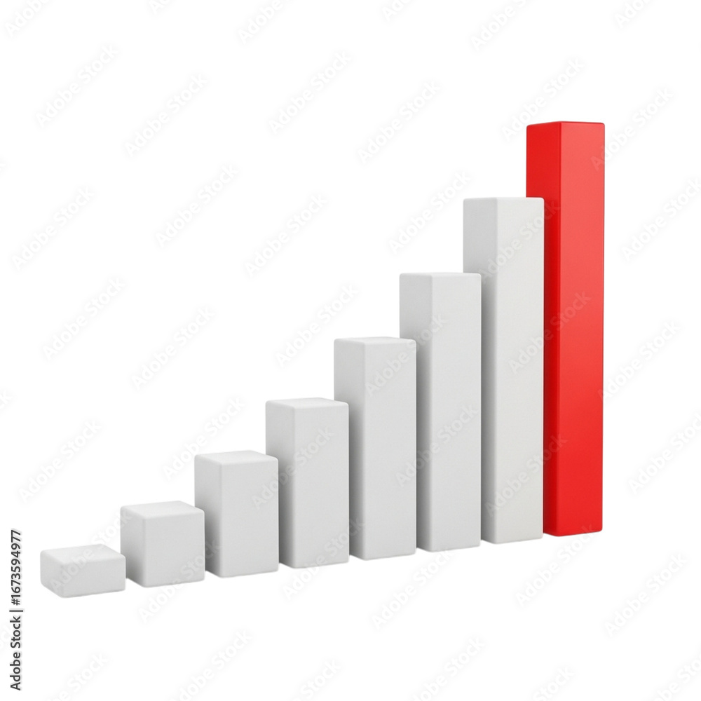 Growth bar chart showing upward trend with red bar signifying peak performance success Growth bar chart showing upward trend with red bar signifying peak performance success