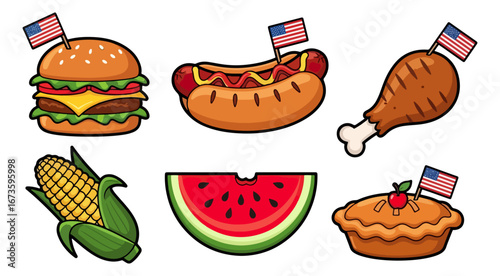 Variety of american foods illustration