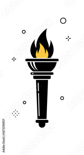 A bright burning torch held high to symbolize victory achievement and the enduring flame of inspiration for sporting events and celebrations