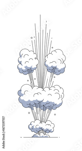 Explosive cloud formation bursting upwards with rapid streaks and particles emitting energy burst